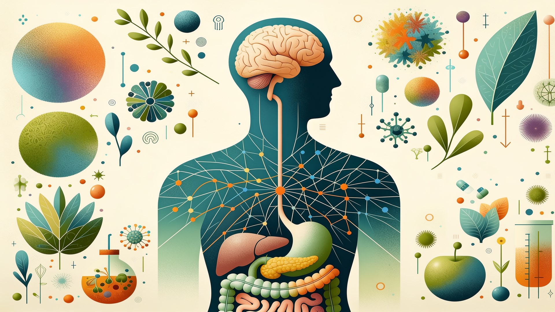 Ilustración del eje intestino-cerebro: cómo actúa la semaglutida en el sistema digestivo, el páncreas y el cerebro