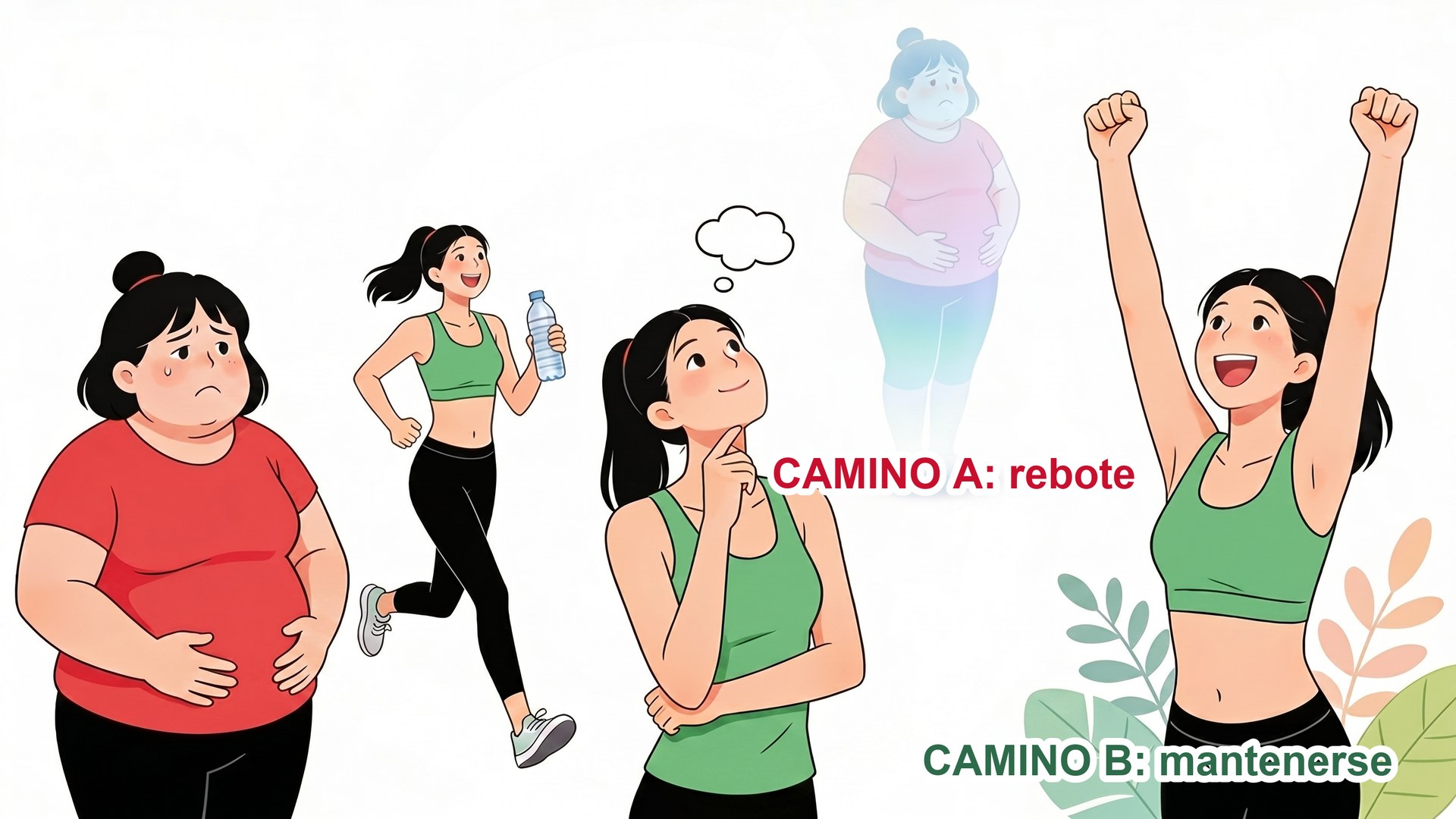 Ilustración del recorrido del peso: de la pérdida al riesgo de recuperarlo, el efecto rebote tras la dieta