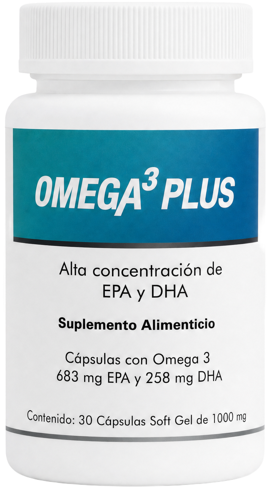 Omega 3 Plus 1000, frasco de cápsulas