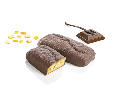 Panqu&eacute; de naranja cubierto de chocolate
