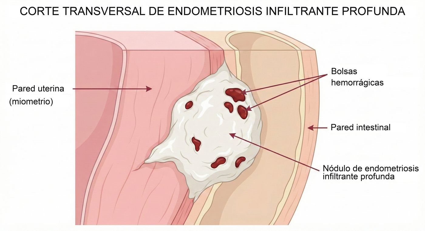 Corte transversal de endometriosis infiltrante profunda