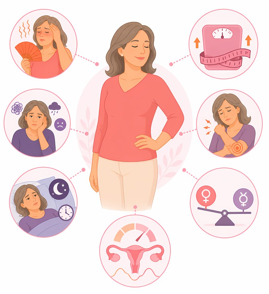 Ilustraci&oacute;n de s&iacute;ntomas de la menopausia