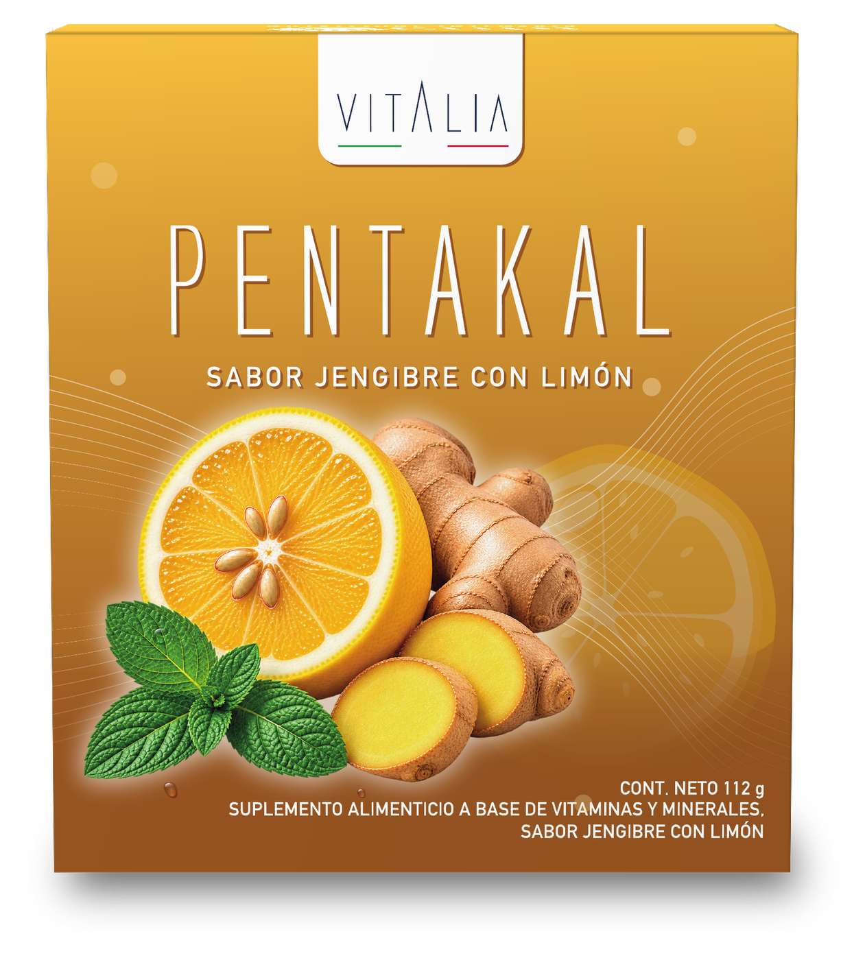Vitalia Pentakal sabor jengibre con limón, suplemento alimenticio en polvo a base de vitaminas y minerales